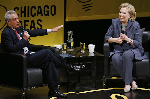 Former U.S. Secretary of State Hillary Clinton with Mayor Rahm Emanuel at an event in Chicago, Illinois on June 11, 2014 (Reuters/Jim Young)