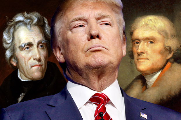 Andrew Jackson, Donald Trump, Thomas Jefferson (Wikimedia/Reuters/Rick Wilking/Salon)