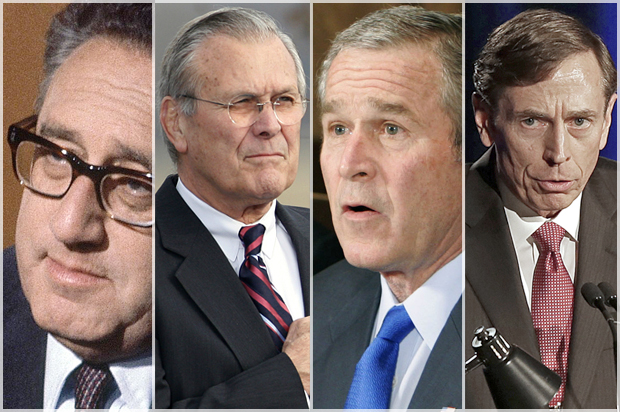 Henry Kissinger, Donald Rumsfeld, George W. Bush, David Petraeus (AP/Reuters/JWT/Filipe Frazao/Joshua Roberts/Reed Saxon)