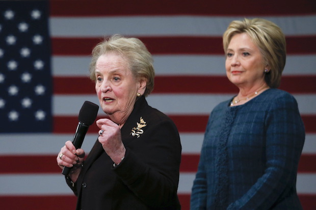 Madeleine Albright introducing Hillary Clinton at a campaign event in New Hampshire on February 6, 2016 (Reuters/Adrees Latif)