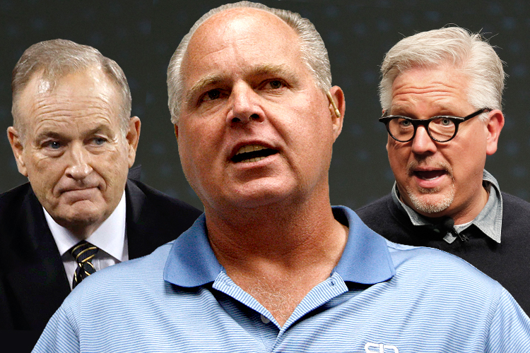 Bill O'Reilly, Rush Limbaugh, Glenn Beck (AP/Reuters/Mike Segar/Chris Carlson/John Sommers II/Photo montage by Salon)