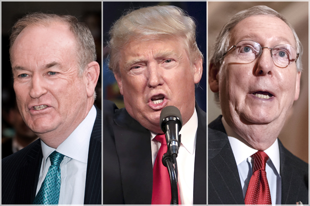 Bill O'Reilly, Donald Trump, Mitch McConnell (AP/Reuters/Charles Sykes/Carlo Allegri/J. Scott Applewhite)