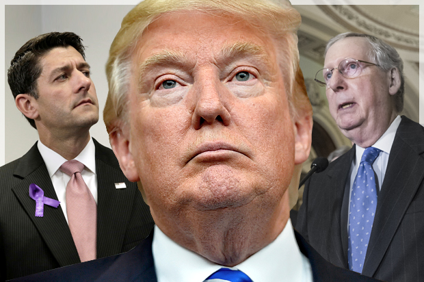 Paul Ryan, Donald Trump, Mitch McConnell (AP/Reuters/Yuri Gripas/Richard Shiro/J. Scott Applewhite/Photo montage by Salon)