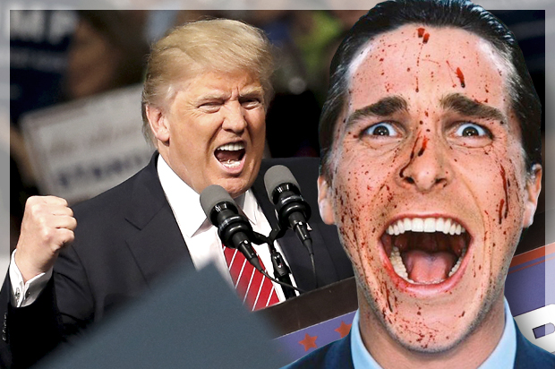 Donald Trump; Christian Bale as Patrick Bateman in "American Psycho" (Reuters/Carlos Barria/Universal Studios/Salon)