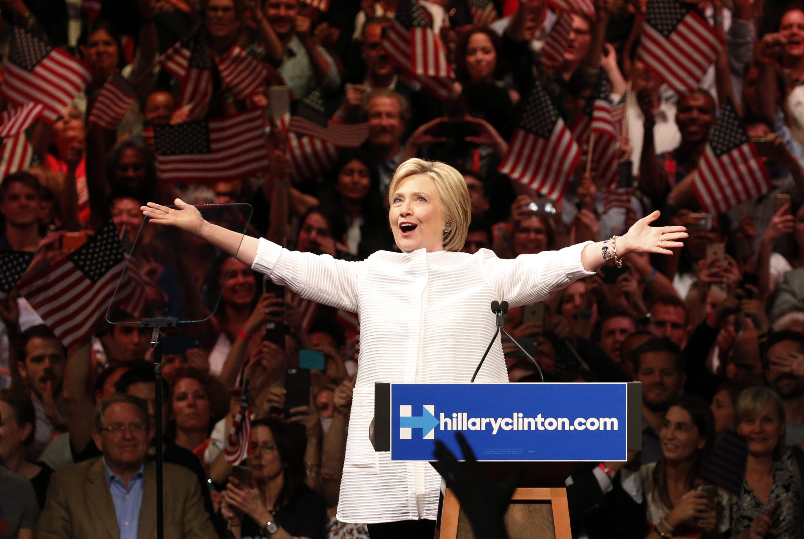 Hillary Clinton before her victory speech in New York on Tuesday night (Reuters)