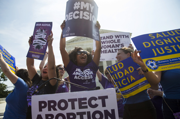 Pro-choice activists celebrate at the Supreme Court, June 27, 2016. (AP/Evan Vucci)