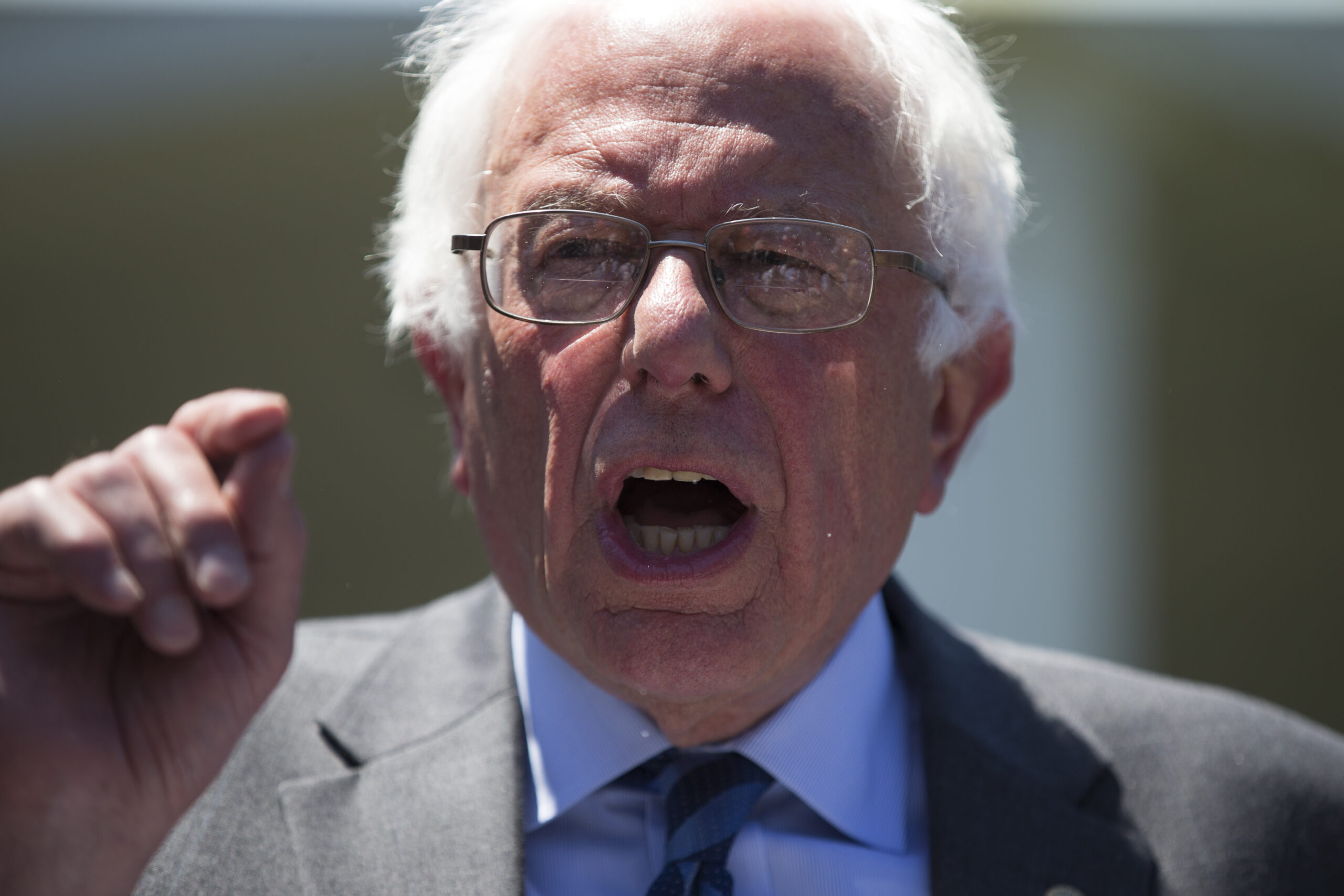 Democratic presidential candidate Sen. Bernie Sanders, I-Vt. speaks to reporters outside the White House in Washington, Thursday, June 9, 2016, following a meeting with President Barack Obama. (AP Photo/Evan Vucci) (AP)