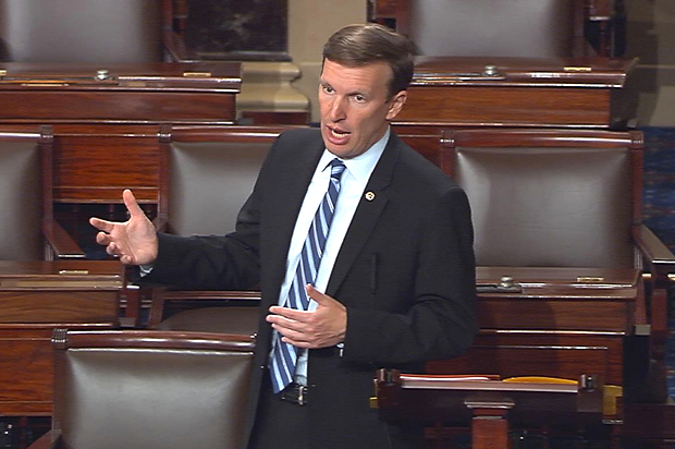 Chris Murphy speaks on the floor of the Senate, June 15, 2016, where he launched a filibuster demanding a vote on gun control measures. (AP/Senate Television)