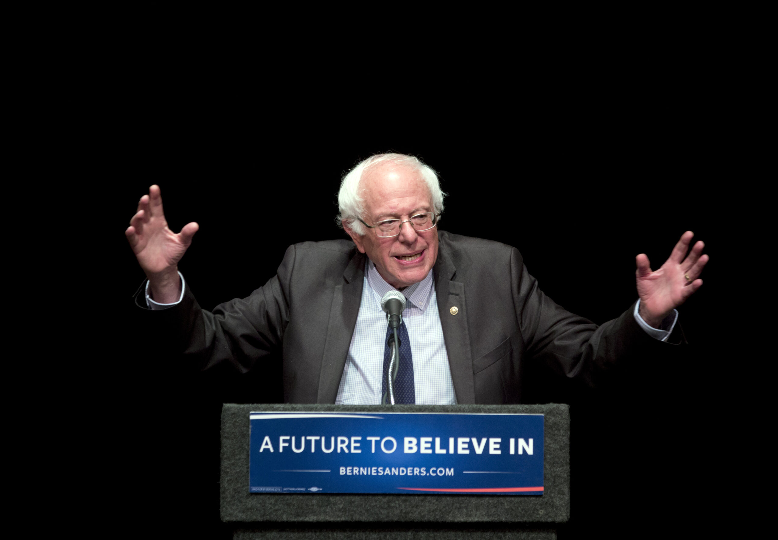 Democratic presidential candidate Sen. Bernie Sanders, I-Vt., delivers his "Where We Go From Here" speech, Friday, June 24, 2016, in Albany, N.Y. (AP Photo/Mike Groll) (AP)