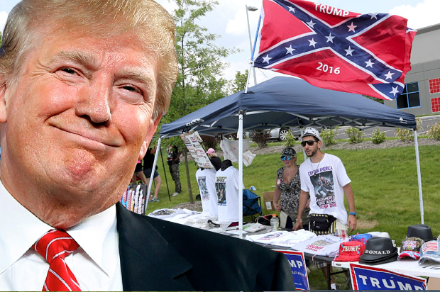 Donald Trump; A vendor at a Donald Trump rally in Pittsburgh, June 11, 2016. (AP/Andrew Harnik/Reuters/Aaron Josefczyk/Photo montage by Salon)