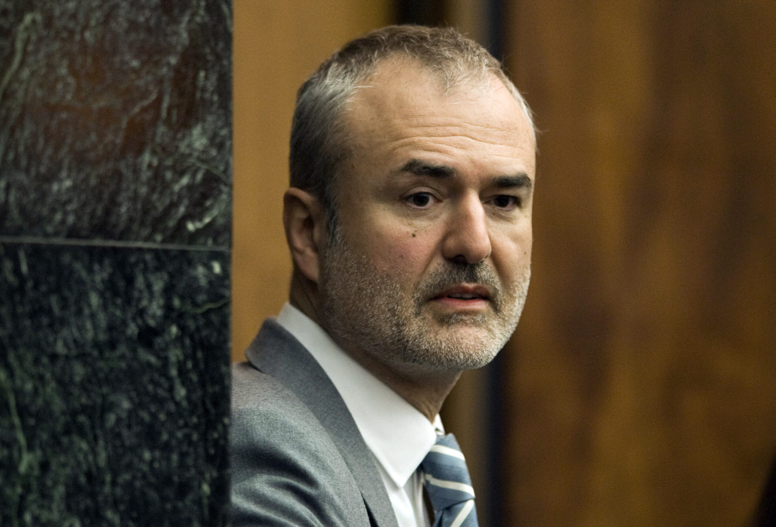 FILE - In this Wednesday, March 16, 2016, file photo, Gawker Media founder Nick Denton arrives in a courtroom in St. Petersburg, Fla. Gawker Media has filed for Chapter 11 bankruptcy protection, about three months after pro wrestler Hulk Hogan won a $140 million lawsuit against the online gossip and news publisher. (AP Photo/Steve Nesius, Pool, File) (AP)