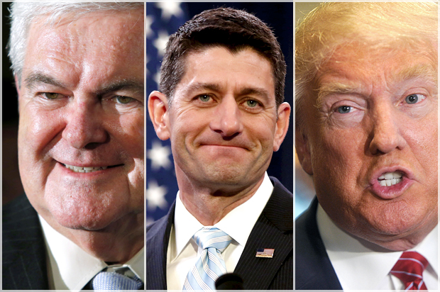 Newt GIngrich, Paul Ryan, Donald Trump (AP/Reuters/Eduardo Munoz/Gary Cameron/Star Max)