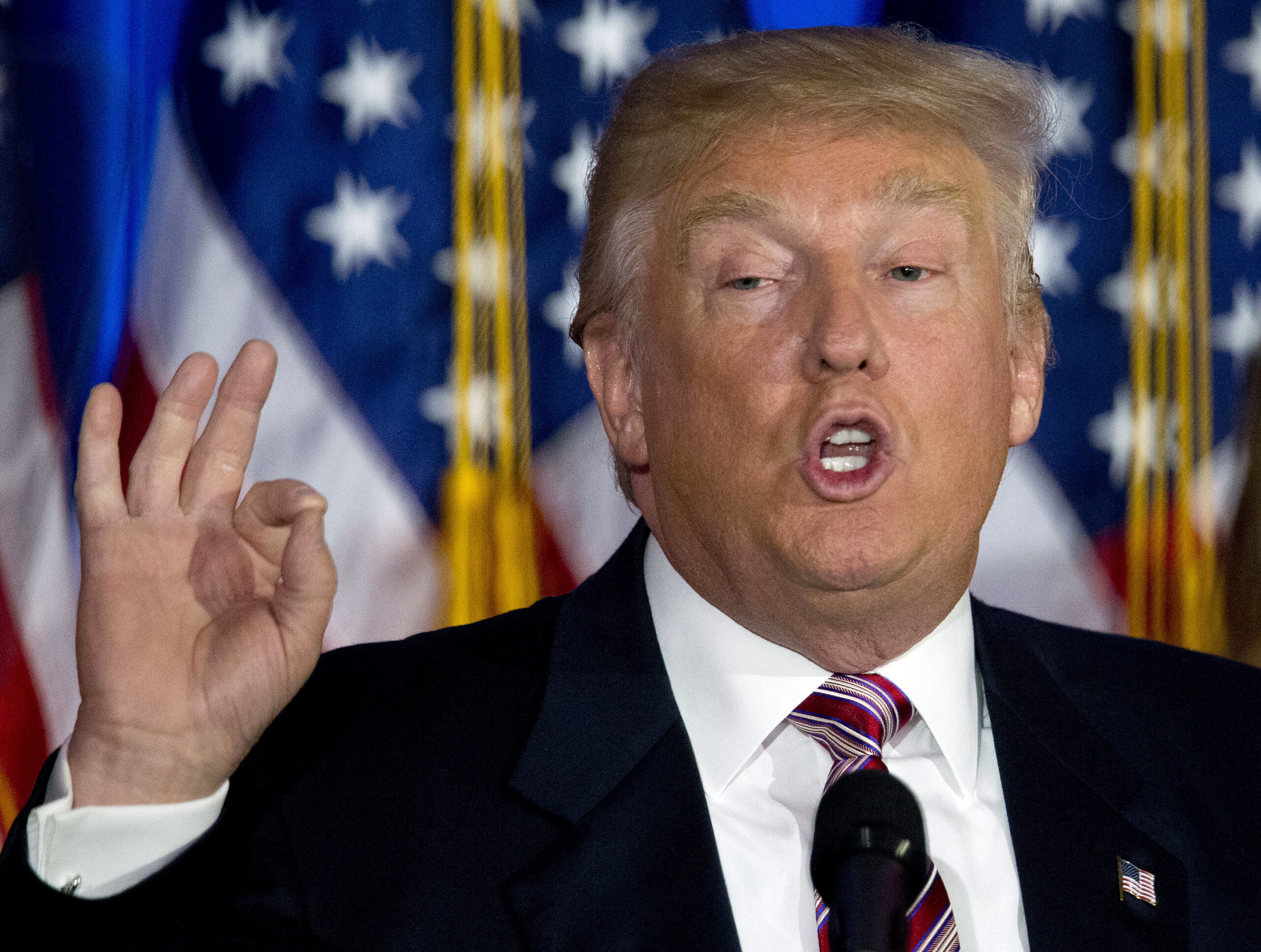 In this June 7, 2016, photo, Republican presidential candidate Donald Trump speaks during a news conference at the Trump National Golf Club Westchester in Briarcliff Manor, N.Y. It’s exceedingly improbable, but not completely farfetched: Dismayed Republicans could still dump Donald Trump and find a different presidential nominee at their national convention next month. Once viewed as a political joke, the blunt-spoken billionaire has stormed to the cusp of becoming the GOP nominee. (AP Photo/Mary Altaffer) (AP)