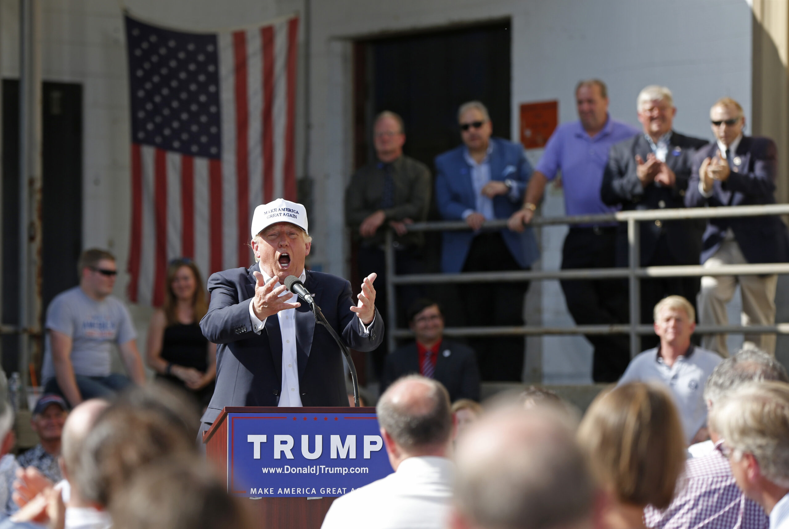 Republican presidential candidate Donald Trump speaks at a town hall-style campaign event at the former Osram Sylvania light bulb factory, Thursday, June 30, 2016, in Manchester, N.H. (AP Photo/Robert F. Bukaty) (AP Photo/Robert F. Bukaty)