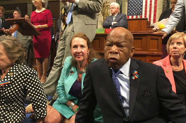 A photo tweeted from the House by Elizabeth Esty shows Democratic members staging a sit-in "to demand action on common sense gun legislation," June 22, 2016. (Twitter/Elizabeth Esty)