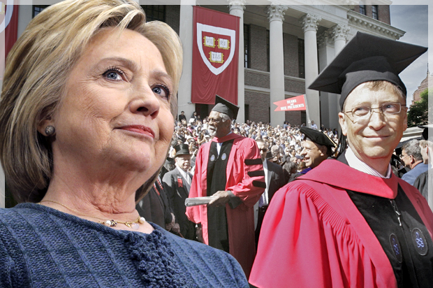 Hillary Clinton; Bill Gates at Harvard University's commencement ceremony, June 7, 2007. (Reuters/Brian Snyder/AP/Michael Dwyer/Photo montage by Salon)