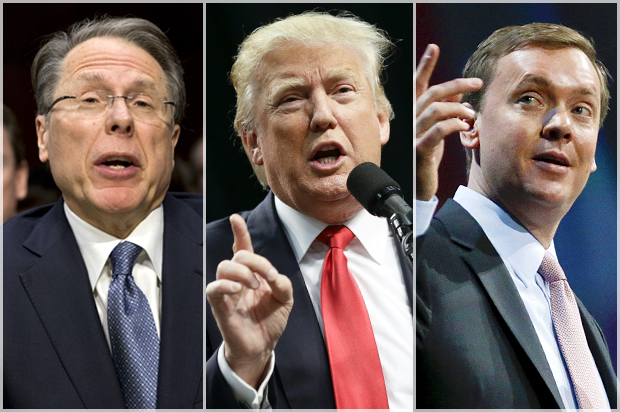 Wayne LaPierre, Donald Trump, Chris Cox (AP/J. Scott Applewhite/Chris Carlson/Mark Humphrey)