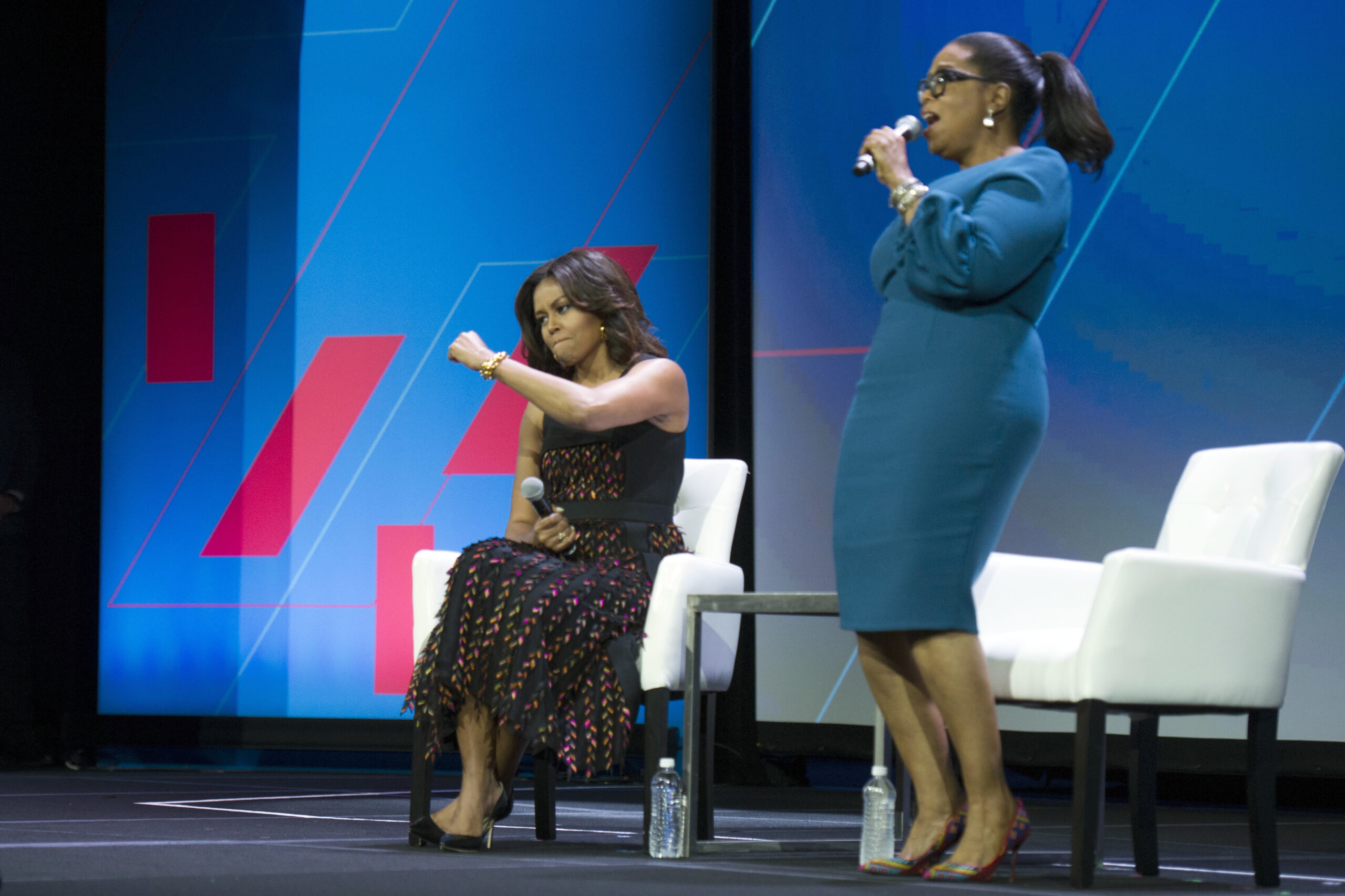 First lady Michelle Obama and Oprah Winfrey have a discussion on Trailblazing the Path for the Next Generation of Women during the White House Summit on the United State of Women in Washington, Tuesday, June 14, 2016. (AP Photo/Cliff Owen) (AP)