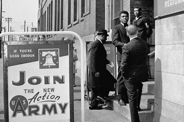 Muhammad Ali, at a Veterans Administration office in Louisville, Ky. to appeal his 1A draft classification, March 17, 1966. (AP)