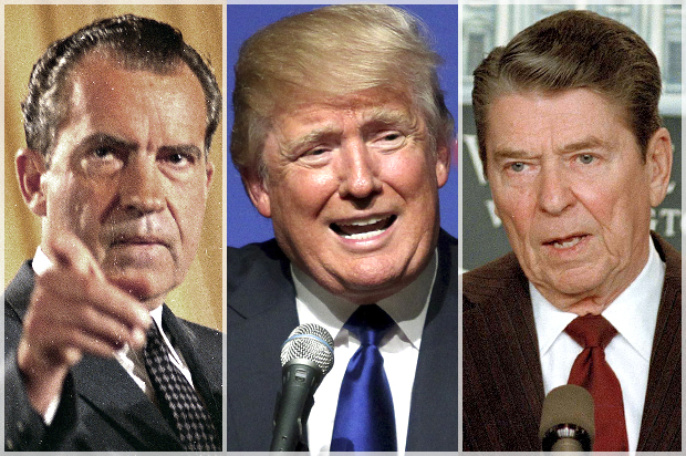 Richard Nixon, Donald Trump, Ronald Reagan (AP/Mary Schwalm/Bob Dougherty)