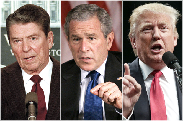 Ronald Reagan, George W. Bush, Donald Trump (AP/Bob Dougherty/Charles Dharapak/Chris Carlson)