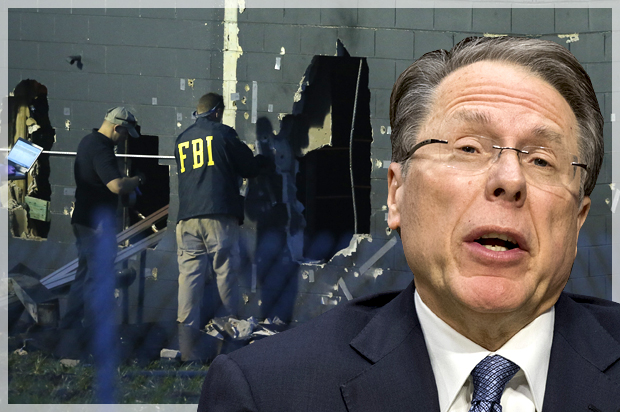Police forensic investigators in Orlando, Florida; Wayne LaPierre (AP/J. Scott Applewhite/Reuters/Jim Young/Photo montage by Salon)