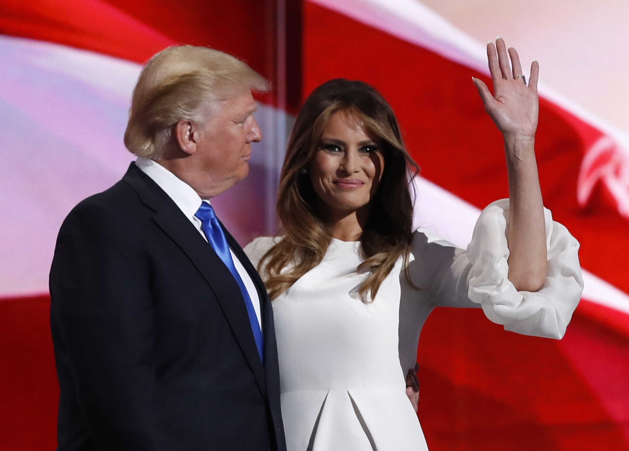 Melania Trump stands with Donald Trump at the Republican National Convention in Cleveland, (Reuters)