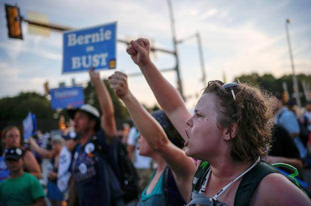 Bernie Sanders supporters at the 2016 Democratic National Convention in Philadelphia, July 26, 2016. (Reuters/Adrees Latif)