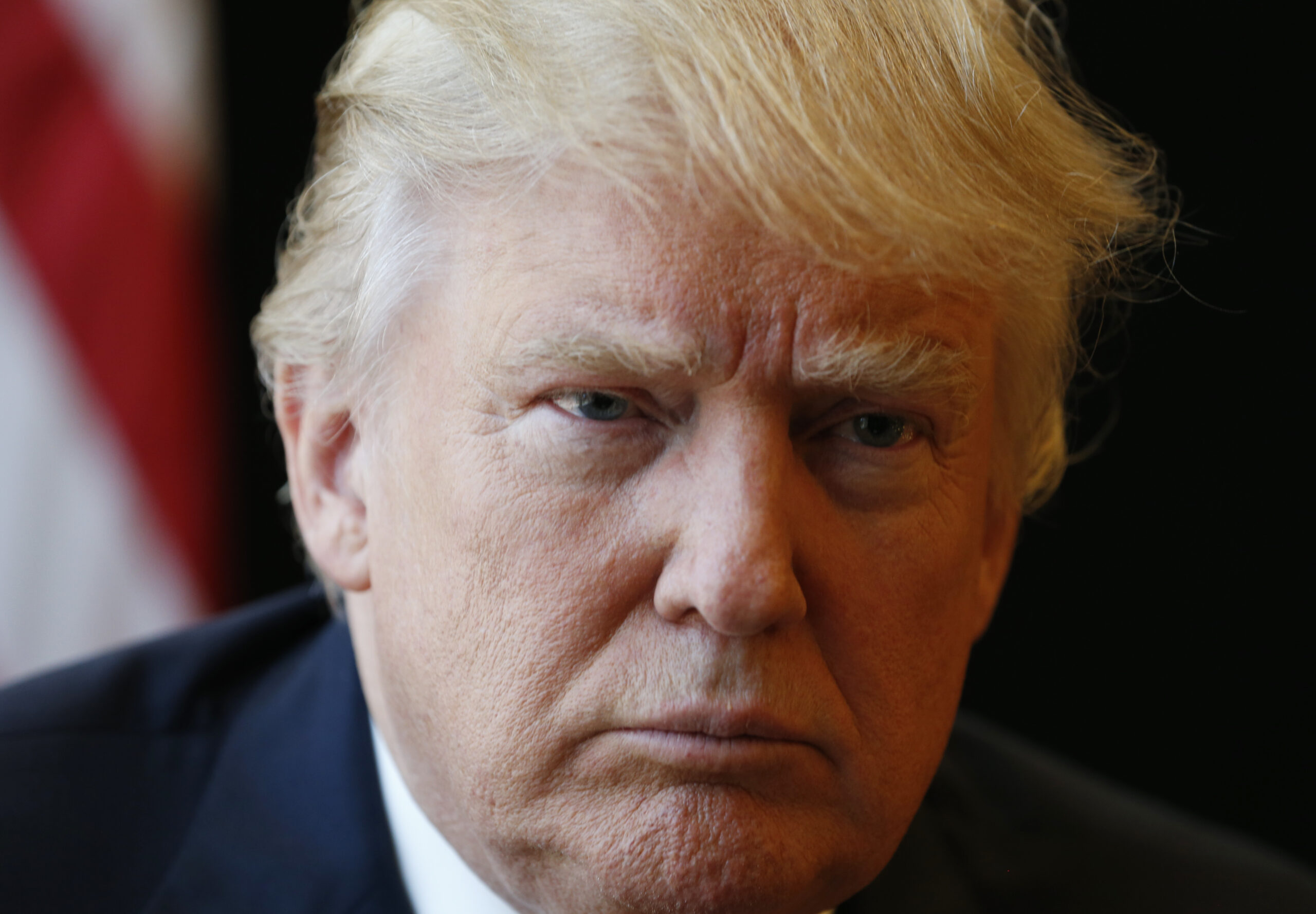 Republican Presidential candidate Donald Trump listens to a question during an interview after a rally in Virginia Beach, Va., Monday, July 11, 2016. In presenting himself as the "law and order" candidate for president, Donald Trump portrays a nation of lawlessness and disorder.  It does not, though, reflect a trend of declining crime that has been unfolding over 25 years.  (AP Photo/Steve Helber) (AP)