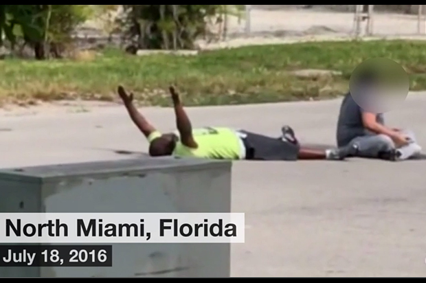 Video still of Charles Kinsey shortly before being shot by police. (CNN/WSVN)