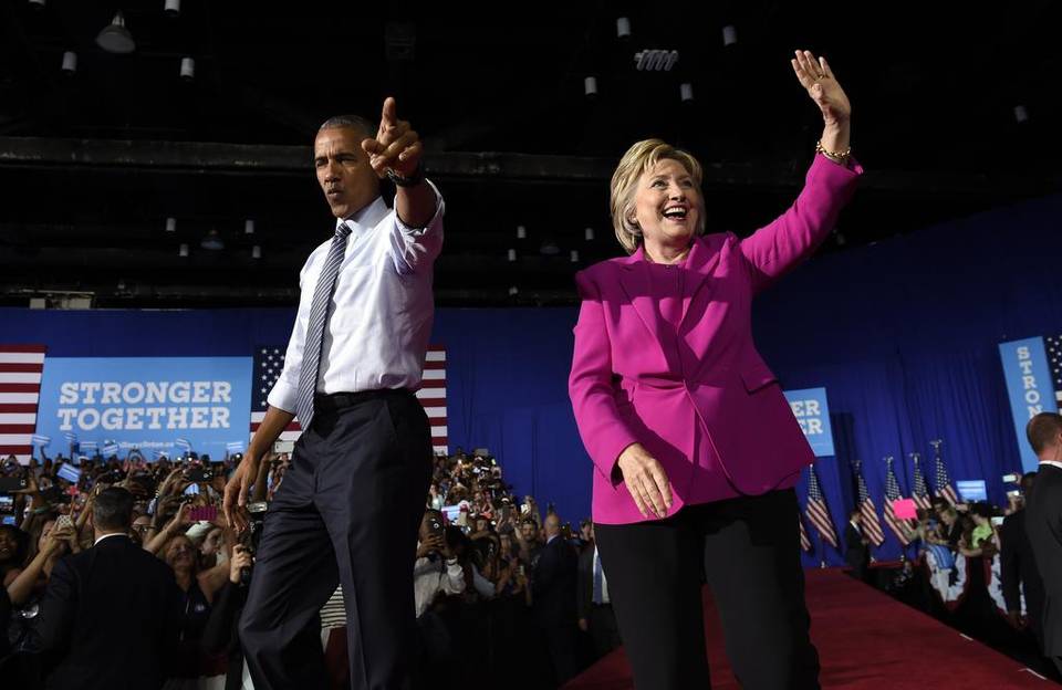 President Barack Obama and Hillary Clinton campaigning in Charlotte, N.C., Tuesday, July 5, 2016. (Susan Walsh - Associated Press)