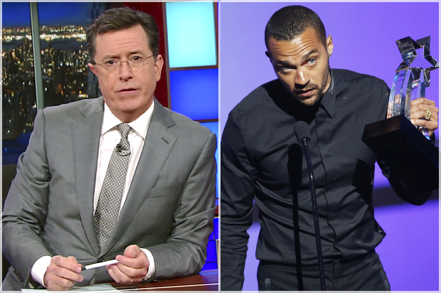 Stephen Colbert; Jesse Williams (CBS/Reuters/Danny Moloshok)