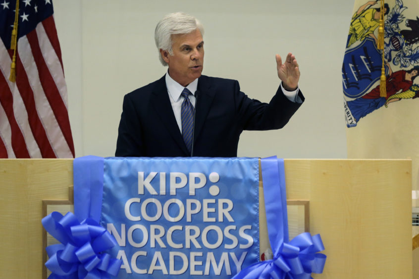 FILE - In this March 5, 2014 file photo, George Norcross, addresses a gathering at a groundbreaking ceremony in Camden, N.J., for a new kind of school that Norcross' family foundation will help fund. Camden, one of the country's most impoverished cities, will get some time in the Democratic convention spotlight Thursday, July 28, 2016, with some help from Lady Gaga. Norcross and the Senate Majority PAC are hosting the invite-only "Camden Rising" event Thursday afternoon with invites going out to all of the convention's delegates, hours before Hillary Clinton accepts the Democratic Party's nomination. (AP Photo/Mel Evans, File) (AP)