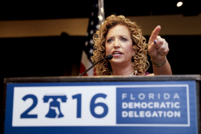 DNC Chairwoman, Debbie Wasserman Schultz, D-Fla., speaks during a Florida delegation breakfast, Monday, July 25, 2016, in Philadelphia, during the first day of the Democratic National Convention. (AP Photo/Matt Slocum) (AP)