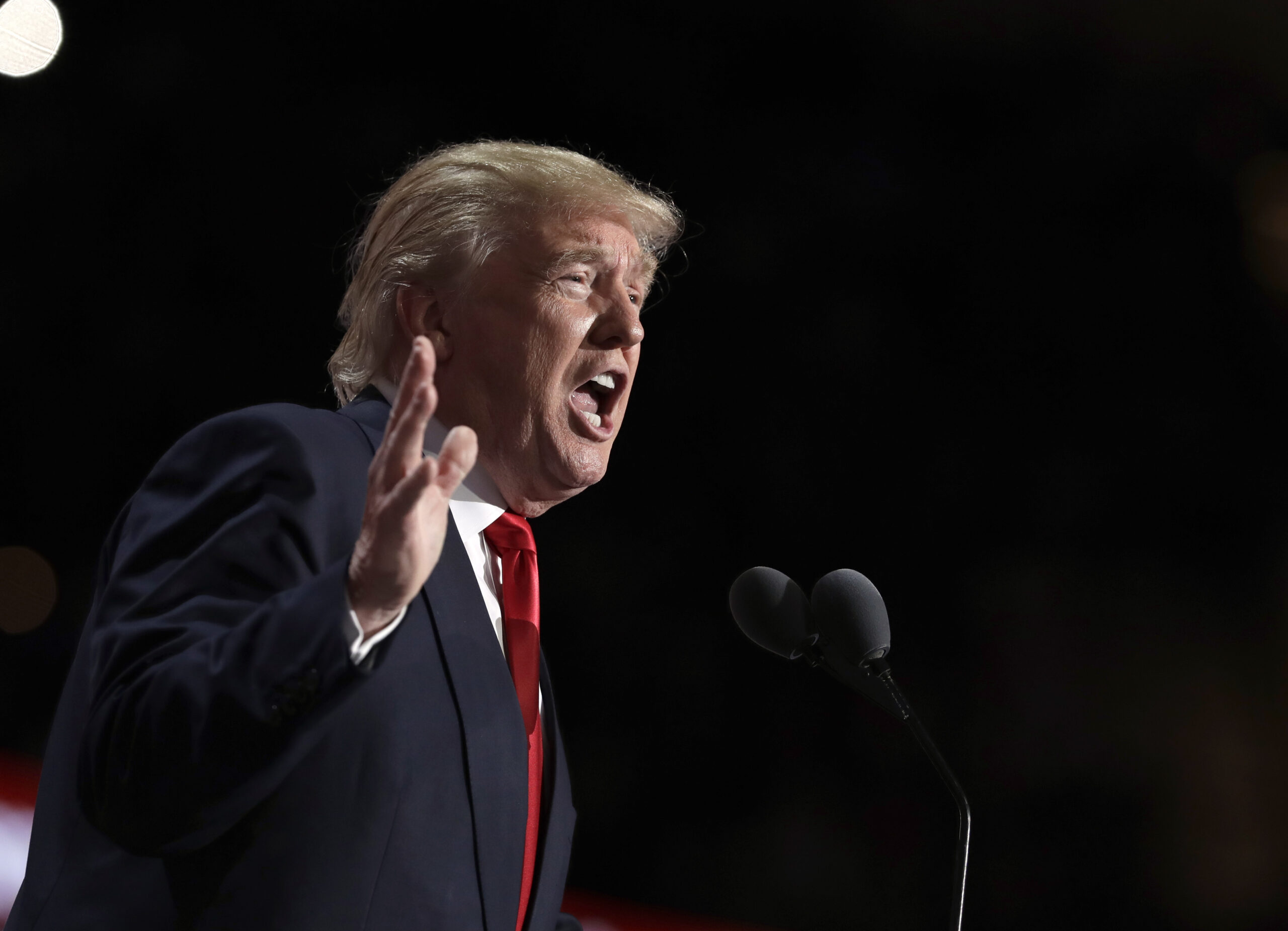Republican Presidential Candidate Donald Trump, speaks during the final day of the Republican National Convention in Cleveland, Thursday, July 21, 2016. (AP Photo/Evan Vucci) (AP)