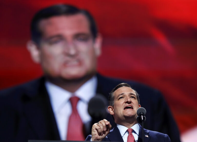 Sen. Ted Cruz, R-Tex., addresses the delegates during the third day session of the Republican National Convention in Cleveland, Wednesday, July 20, 2016. (AP Photo/Carolyn Kaster) (AP)
