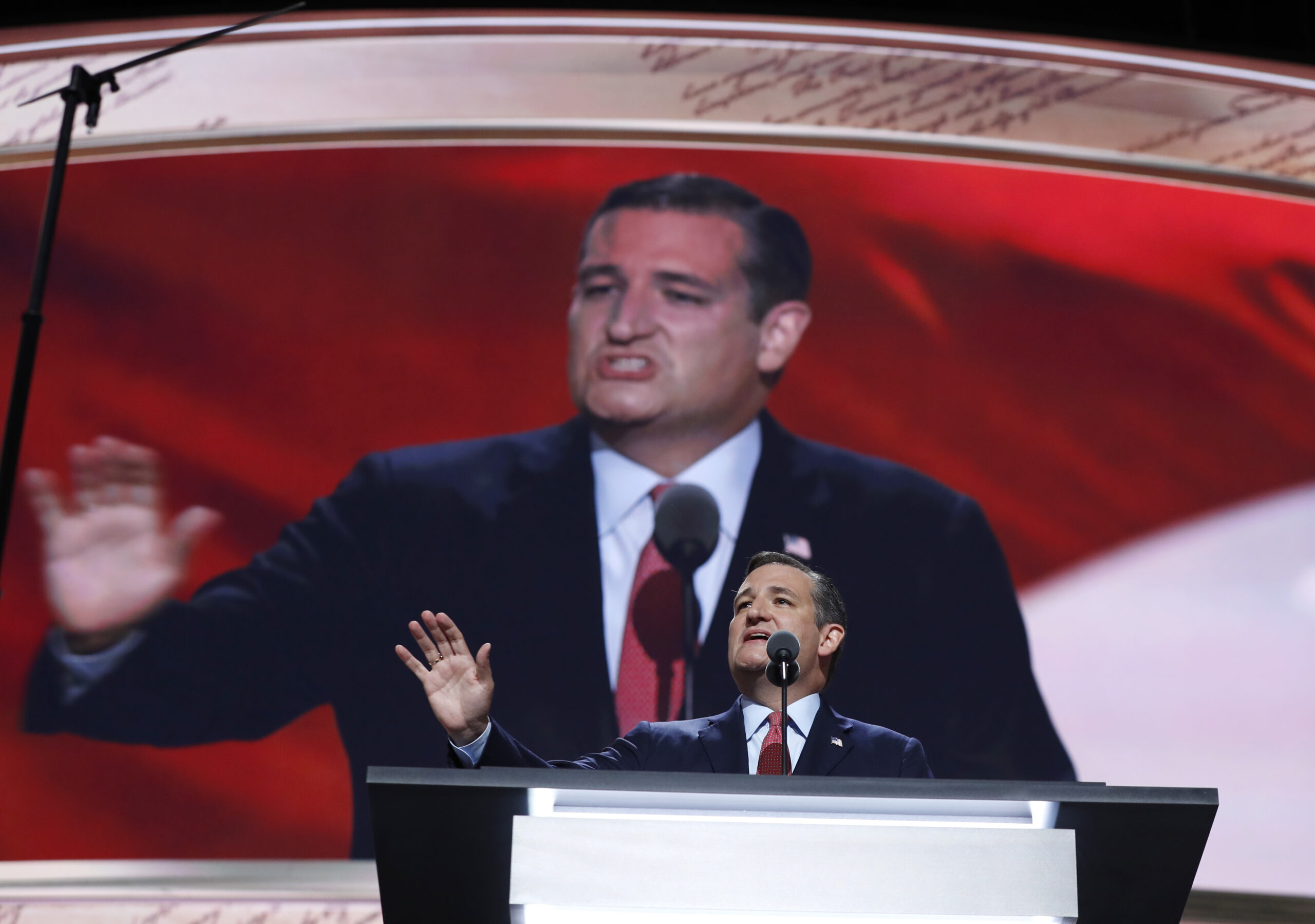 Sen. Ted Cruz, R-Tex., addresses the delegates during the third day session of the Republican National Convention in Cleveland, Wednesday, July 20, 2016. (AP Photo/Carolyn Kaster) (AP)