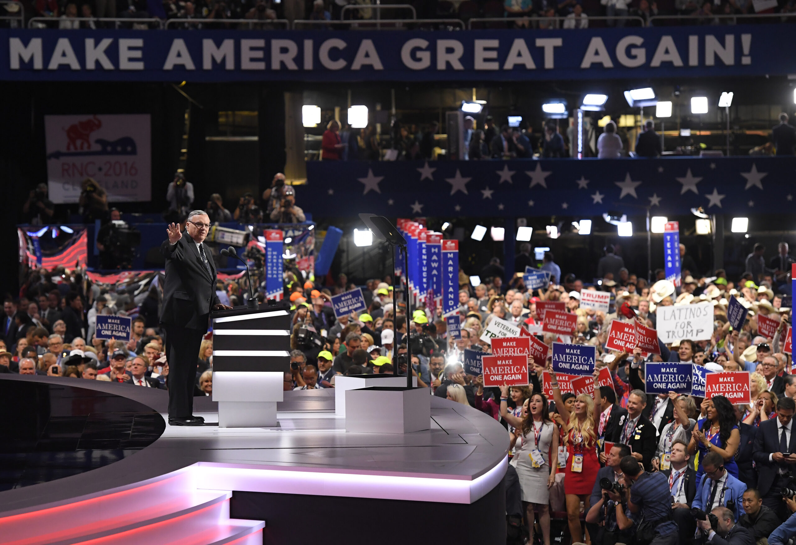 Sheriff Joe Arpaio of Arizona speaks during the final day of the Republican National Convention in Cleveland, Thursday, July 21, 2016. (AP)