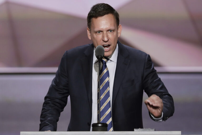 Entrepreneur Peter Thiel speaks during the final day of the Republican National Convention in Cleveland, Thursday, July 21, 2016. (AP Photo/J. Scott Applewhite) (AP)