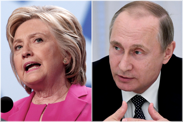 Hillary Clinton; Vladimir Putin (Reuters/Kevin Lamarque/Kirill Kudryavtsev)