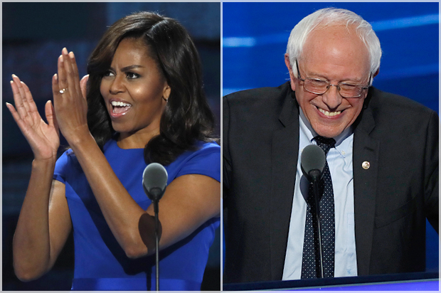 Michelle Obama; Bernie Sanders (Reuters/Mike Segar)