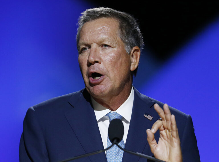 Ohio Gov. John Kasich addresses the 2016 National Convention of the NAACP, Sunday, July 17, 2016, in Cincinnati. (AP Photo/Gary Landers) (AP)