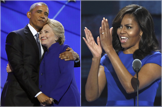 Hillary Clinton, Barack Obama; Michelle Obama at the 2016 Democratic National Convention in Philadelphia. (Reuters/Jim Young/Mike Segar)