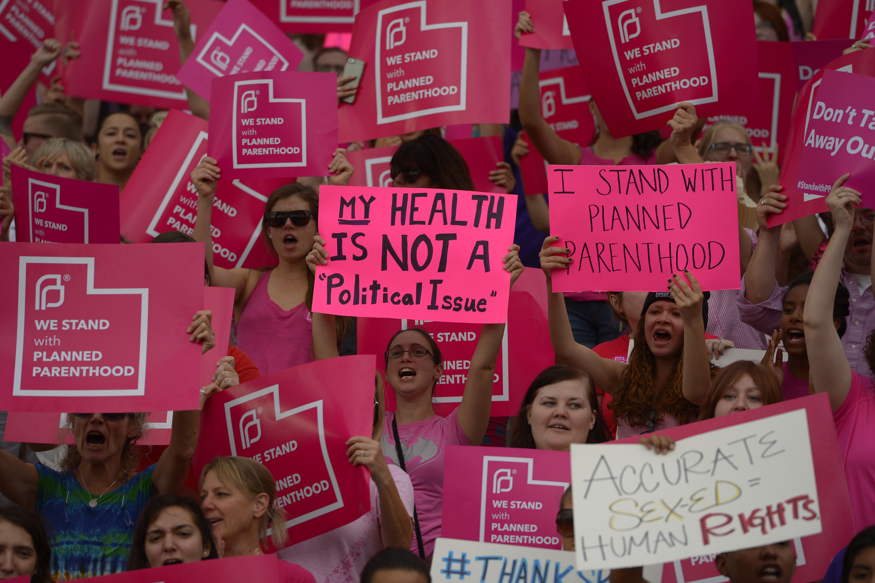 FILE - This Aug. 25, 2015, file photo, Planned Parenthood Action Council holds a community rally at the state Capitol, in Salt Lake City. A federal appeals court is ordering Utah to continue sending money to the state branch of Planned Parenthood, overturning an earlier ruling that allowed the governor to defund the organization. ((Leah Hogsten/The Salt Lake Tribune via AP))