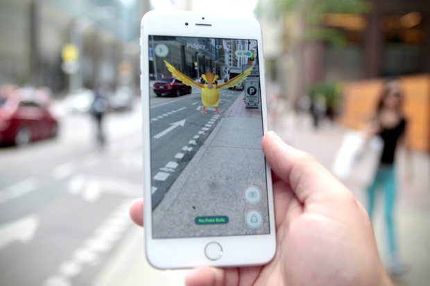 A "Pidgey" Pokemon is seen on the screen of the Pokemon Go mobile app. (Reuters/Chris Helgren)