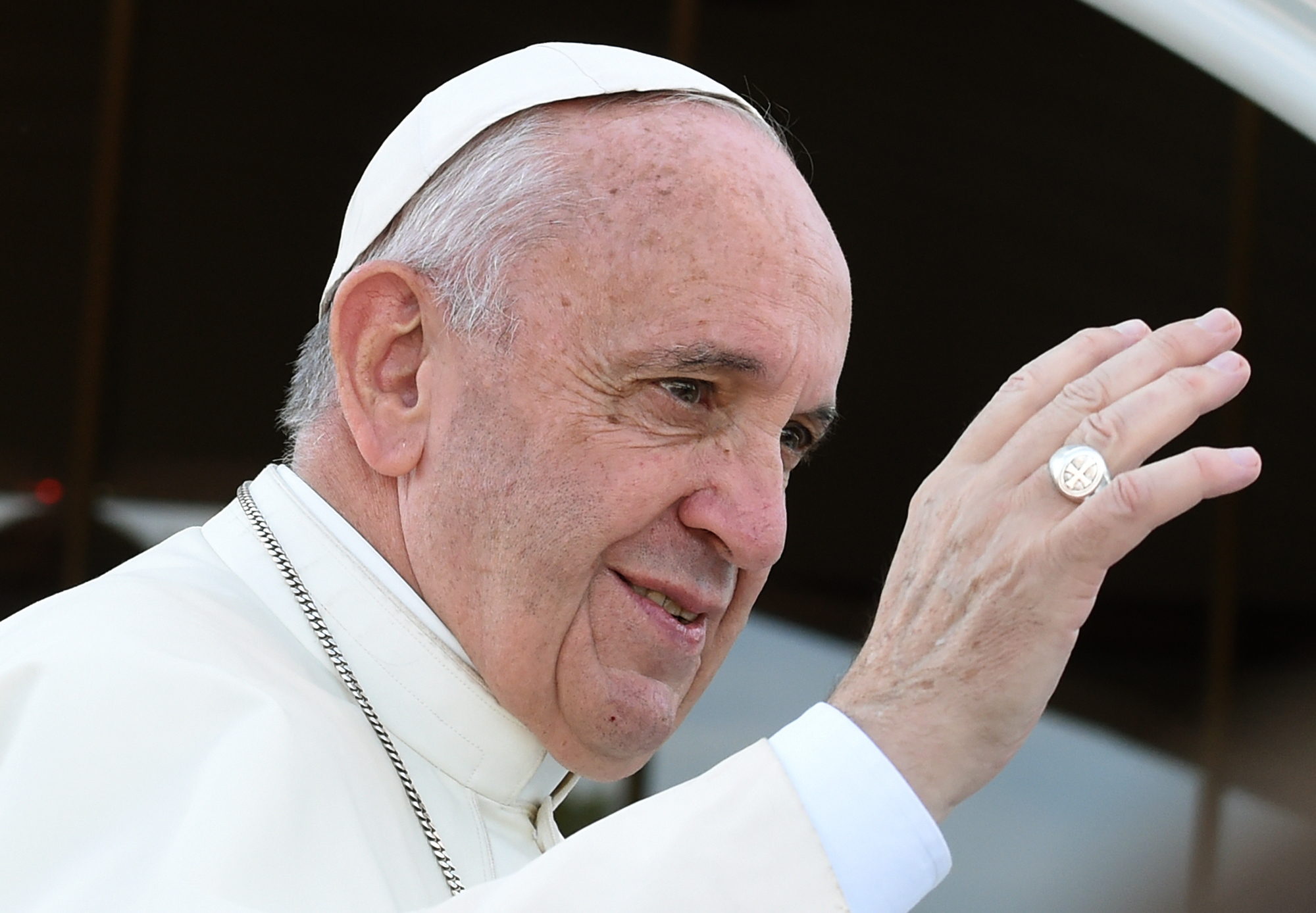 Pope Francis greets faithful as he arrives at the Shrine of Divine Mercy in Krakow, Poland, Saturday, July 30, 2016, on the fourth day of his visit to Poland. (AP Photo/Alik Keplicz) (AP)