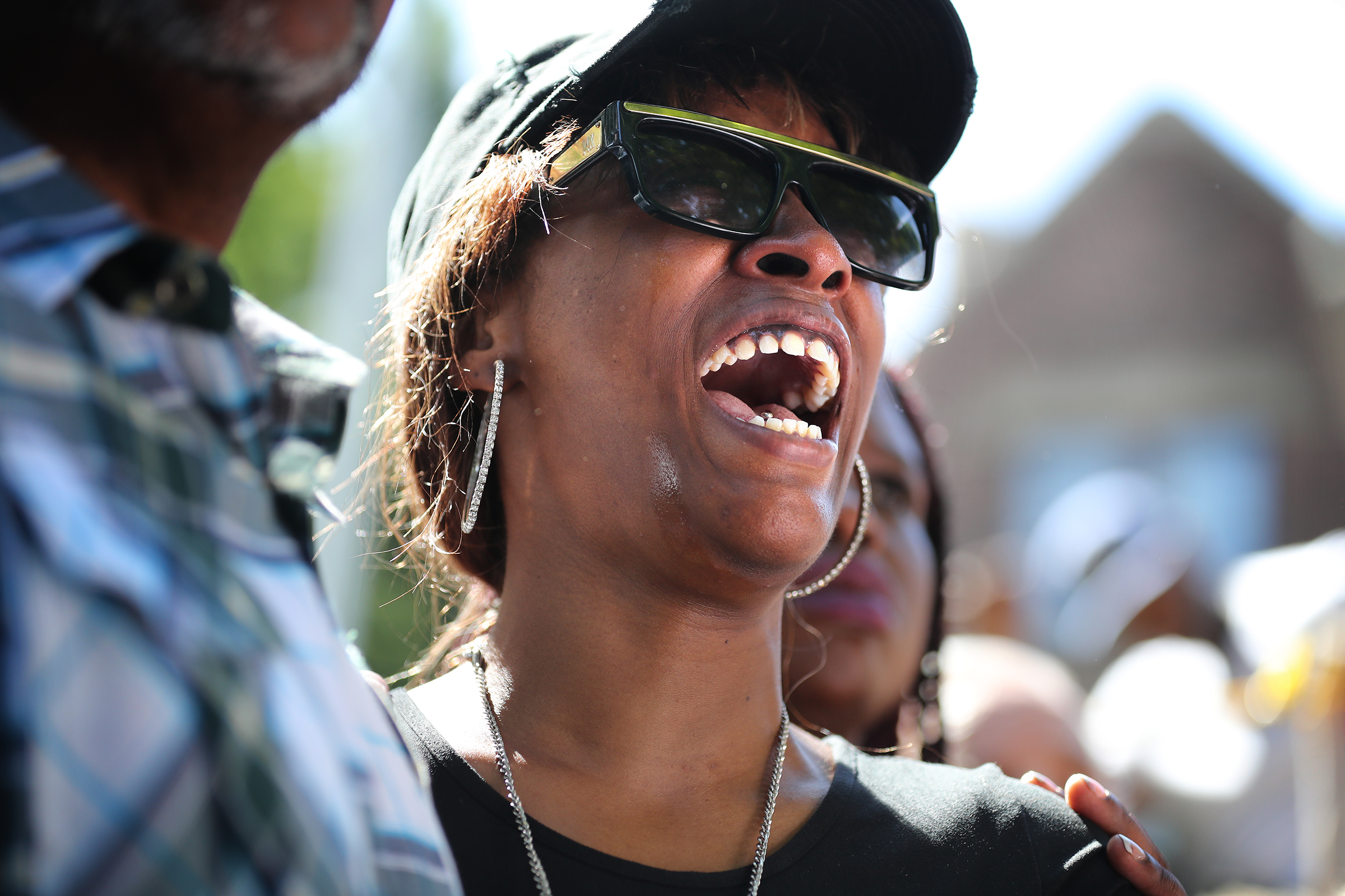 Diamond Reynolds, the girlfriend of Philando Castile, weeps during a press conference at the Governor'sResidence in St. Paul, Minn., Thursday, July 7, 2016. Philando Castile was shot in a car Wednesday night by police in the St. Paul suburb of Falcon Heights. Police have said the incident began when an officer initiated a traffic stop in suburban Falcon Heights but have not further explained what led to the shooting. (Leila Navidi/Star Tribune via AP)