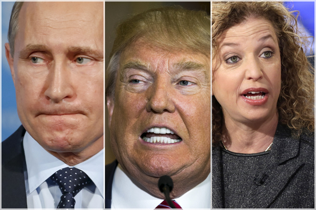 Vladimir Putin, Donald Trump, Debbie Wasserman Schultz (Reuters/Sergei Karpukhin/Lucas Jackson/Richard Drew)
