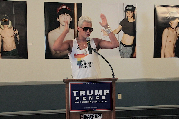 Milo Yiannopoulos at the "Wake Up!" pro-Trump, anti-Muslim LGBT party at the RNC (Salon/Ben Norton)