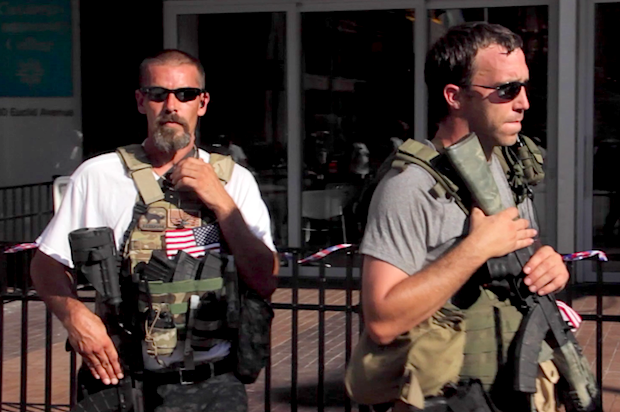 Members of the right-wing militia the West Ohio Minutemen marching outside the RNC in Cleveland on Monday, July 18 (Salon/Ben Norton)